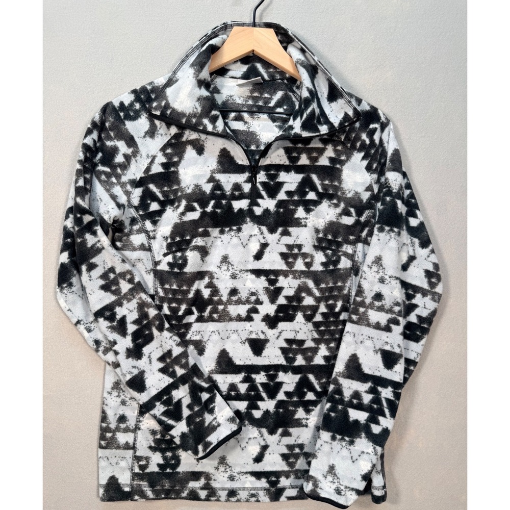 Columbia Womens Aztec Geometric Print Quarter Zip Fleece Pullover Black White L